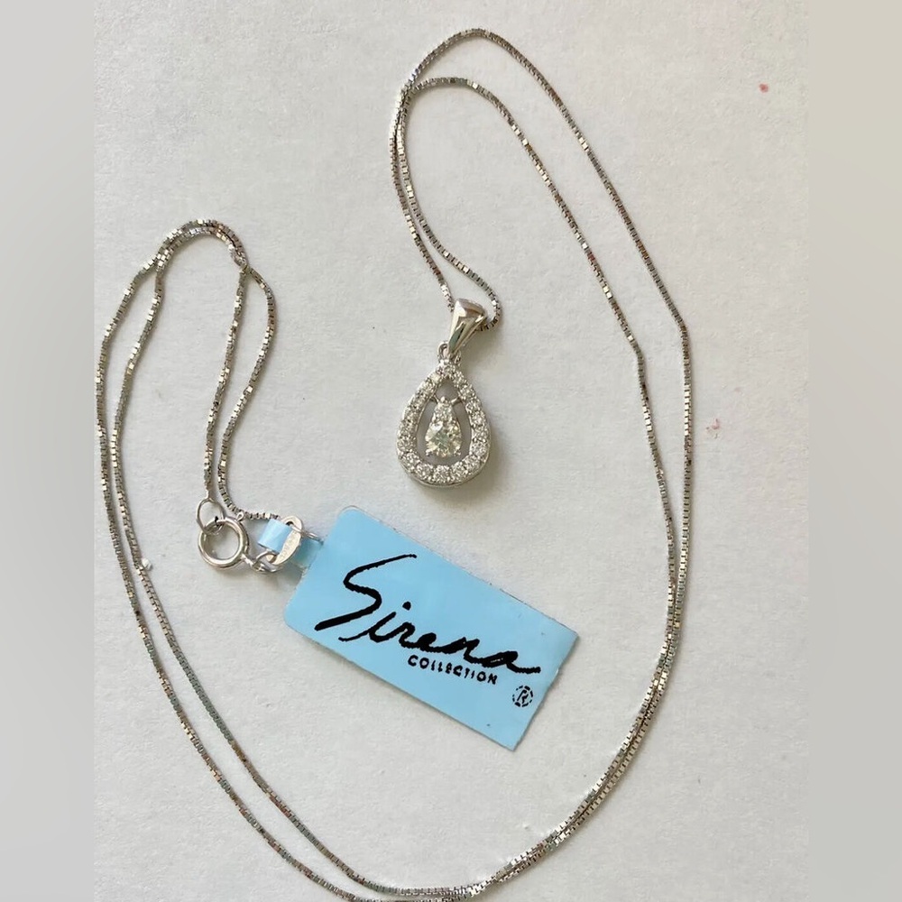 14k White Gold Natural Diamond Teardrop Pendant Necklace 1/4 ct $1350